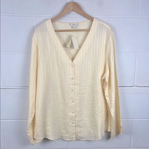 J.Jill NWT women’s linen v-neck long sleeve button blouse - Picture 1 of 5
